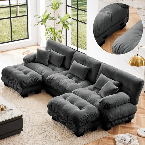 Vista 29 de KEIKI Sofá modular de 94 pulgadas con 4 almohadas, cómodo juego de sofá biplaza Cloud para sofá de asiento profundo suave y profundo, sofá biplaza