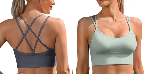 Vista 2 de Sykooria Paquete de 3 sujetadores deportivos con tiras para mujer, sexy, entrecruzados, para yoga, correr, atletismo, gimnasio, entrenamiento