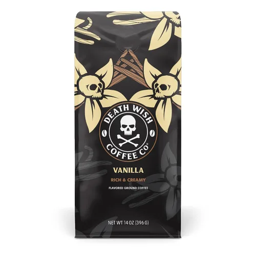 Vista 20 de Death Wish Coffee - Café molido orgánico de tostado medio, paquete de 6 Fair Trade Arabica & Robusta, Stone Fruit Caramel & Roasted Nut Notes
