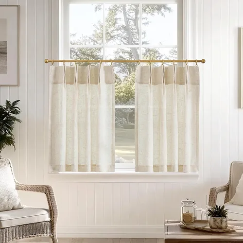 Vista 2 de Jinchan - Cortinas plisadas de 26 x 36 pulgadas, 2 paneles de lino crudo Pellizco plisado crudo