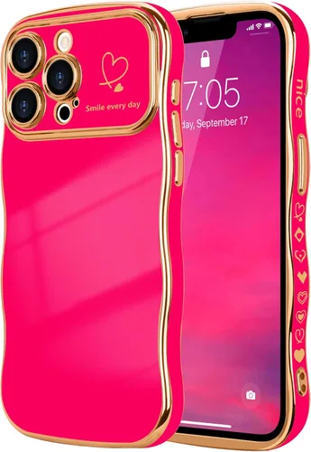 Vista 18 de LCHULLE Funda para iPhone 12 Pro para mujeres y niñas, lindo marco ondulado con forma rizada con patrón de corazón de amor, cubierta de protección