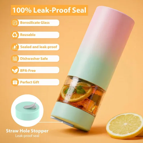 Vista 3 de Tronco Vaso de vidrio de 24 onzas con tapa y popote, taza de café helado, taza de batido con tapa de silicona para té Boba, hogar, oficina, viajes
