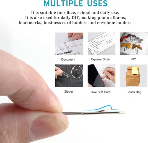 Vista 3 de Clips para papel, paquete de 200, clips de papel, adecuado para oficina, escuela y uso diario, también se utiliza para bricolaje diario, clip