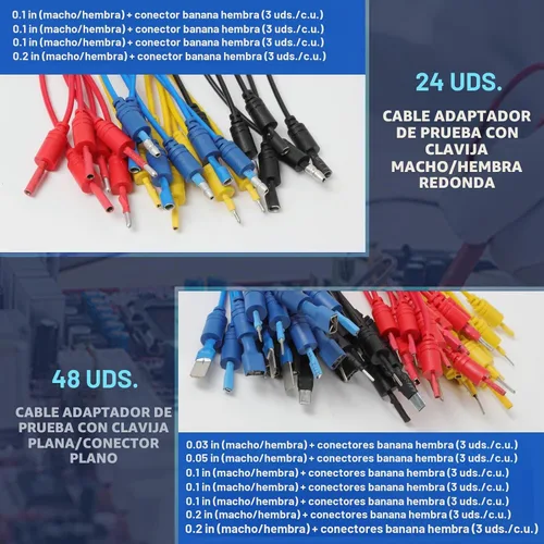 Vista 2 de AUTOOL Kit de cables de prueba de multímetro, adaptadores de terminales de varios tamaños, conectores de prueba de enchufe de plátano de 92 piezas