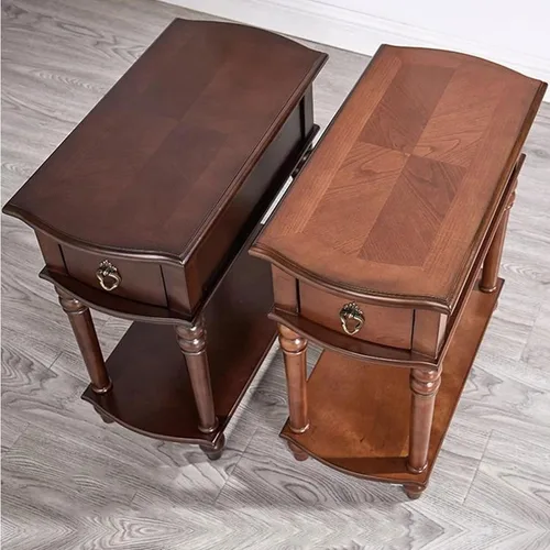 Vista 4 de Mesa auxiliar de sofá, mesa auxiliar de madera, mesa auxiliar estrecha con estante de almacenamiento abierto y cajón, mesa auxiliar rectangular