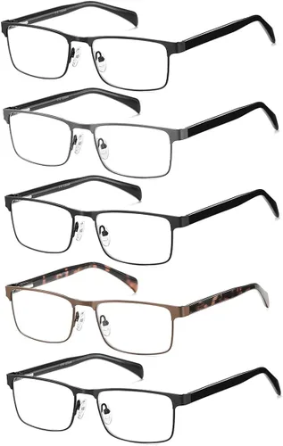 Vista 7 de EYECEDAR Paquete de 5 lentes de lectura con bloqueo de luz azul de alta calidad para hombre, medio marco de metal, bisagras de resorte, lectores