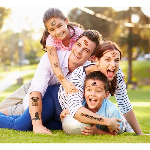 Vista 5 de UVUXO Tatuaje temporal de gato y perro para niños, 102 estilos de animales de dibujos animados temporales para niñas, niños, cuerpo, brazo, hombro