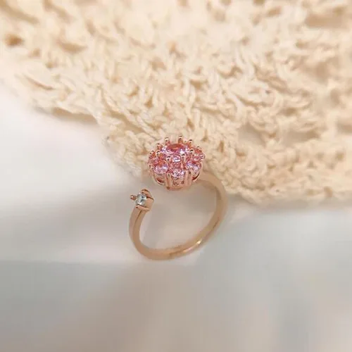Vista 5 de iLH Clearance Good Luck Rings,Women Rotating Open Spinner Anxiety Ring Flower Adjustable Zircon Rings Wedding Jewelry Gift