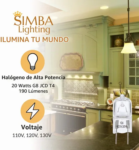 Vista 3 de Simba Lighting Bombilla halógena G8 T4 20W JCD Bi-Pin (paquete de 10) más corta de 1-3/8" (1.38") de longitud para luces de disco debajo