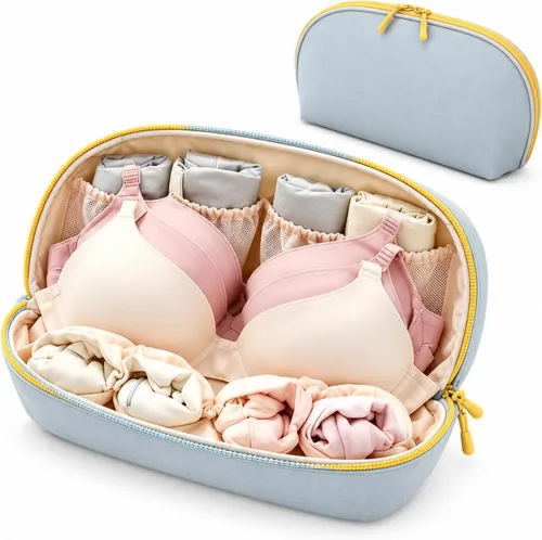 Vista 10 de Travel Underwear Organizer 3 in 1 Waterproof Portable Lingerie Bag Yellow+Grey