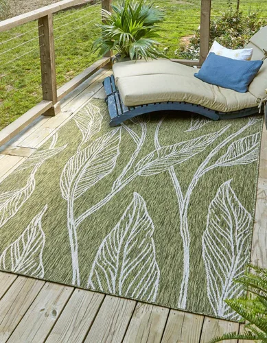 Vista 18 de Unique Loom Outdoor Botanical Collection Alfombra de área - Hoja (1.6 m x 2.4 m Rectangular, Carbón Marfil)