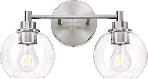 Vista 13 de VONLUCE Accesorios de iluminación de baño, luz de tocador de baño de 2 luces con pantallas de vidrio globo E26, luces de tocador para dormitorio