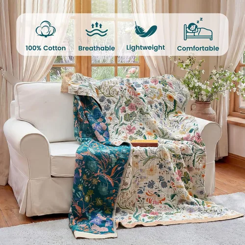 Vista 282 de MSGKV - Manta bohemia/primaveral de algodón para sofá y sala de estar, de gasa acogedora, de 50 x 60 pulgadas 50"x60" Cotton Throw, Woven Bird