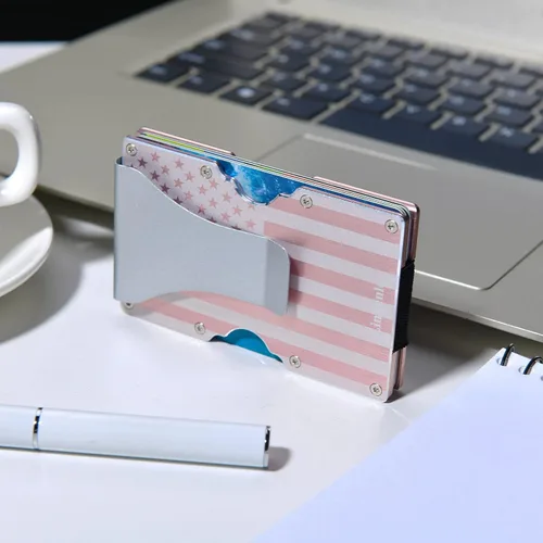 Vista 4 de Lindenle Cartera minimalista pequeña tarjetero delgado bolsillo frontal cartera RFID bloqueo clip dinero mujeres hombres, y_BrushedRoseGold Bandera