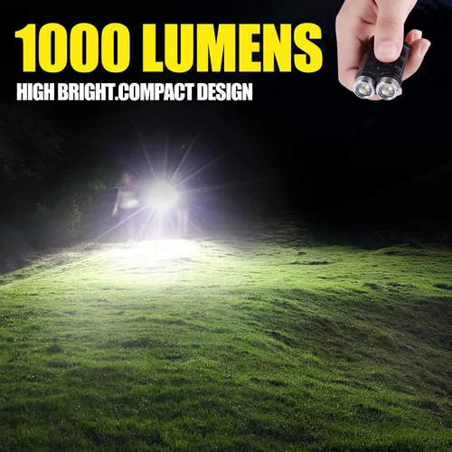 Vista 12 de KunHe K2 Paquete de 2 Linterna de Bolsillo de 1000 Lúmenes Linterna de Llavero con Imán Trasero Súper Brillante Recargable Rellenos para Calcetines