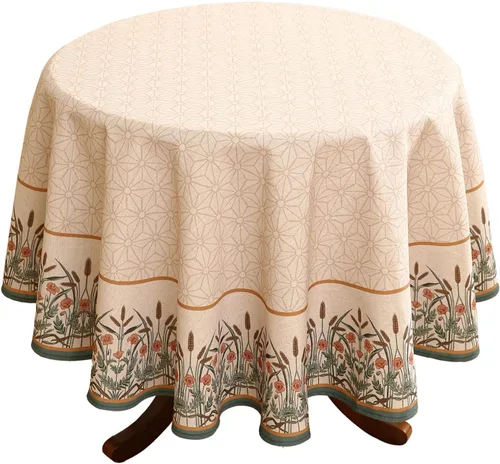Vista 39 de [Usado] patdrea Mantel largo de lino de diseño verde para mesa rectangular, mantel vintage transpirable con patrón de frutas amarillas, funda