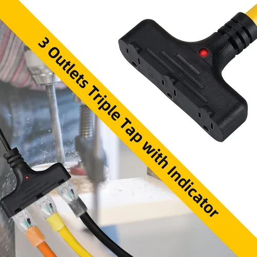Vista 6 de Carrete de cable de extensión retráctil de 30 pies con 3 tomas de corriente eléctrica - Cable de alimentación SJTW 16/3, disyuntor de 10 amperios