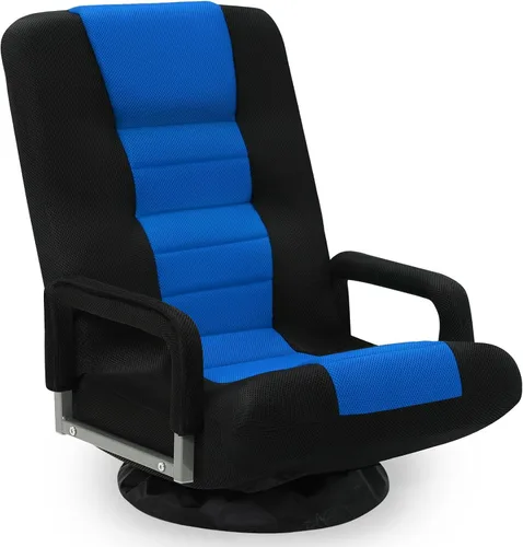 Vista 10 de Silla de juegos giratoria de piso con reposabrazos, sofá reclinable plegable de video con 6 posiciones ajustables, respaldo acolchado y cojín, sofá