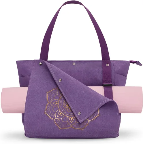 Vista 16 de Gonex Bolsa para Esterilla de Yoga, Bolsa de Gimnasio Tipo Tote con Múltiples Bolsillos para Mujeres y Hombres, Portaesterillas de Yoga de Lona