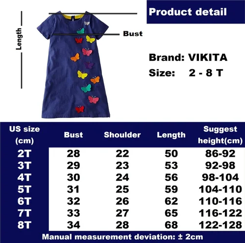 Vista 2 de VIKITA 2020 - Vestidos de verano para niña de manga corta 3-8 años