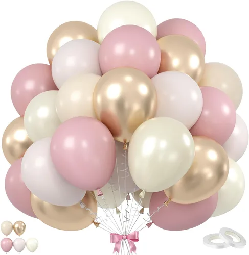 Vista 18 de Set de globos de albaricoque, 60 unidades de globos de albaricoque dorado y blanco, globos de látex de albaricoque desnudo de 12 pulgadas, globos