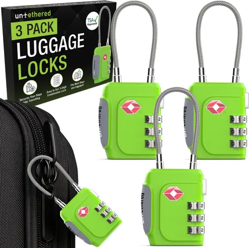 Vista 10 de Candados Untethered para equipaje TSA (paquete de 3) – Candados de combinación de 3 dígitos con reinicio aprobados por la TSA para maletas