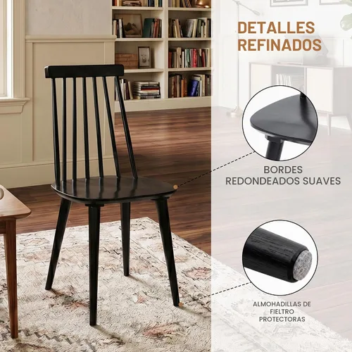 Vista 6 de DUHOME Juego de 2 Sillas de Comedor de Madera Silla de Comedor Husillo Negro Lateral Cocina Habitación Sillas de Granja Campestre Negro
