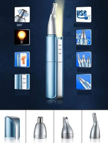 Vista 2 de Cortadora de oídos, nariz y cejas, recortadora de detalles de cejas y vello facial para hombres y mujeres, recargable por USB y fácil de limpiar