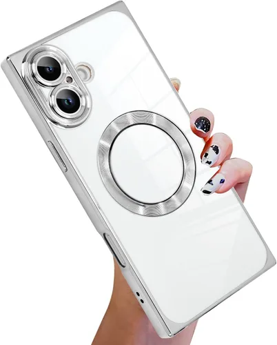 Vista 45 de KANGHAR Funda diseñada para iPhone 12 Pro Magnética Transparente con Protector de Lente de Cámara [Compatible con MagSafe] Diseño de Placado