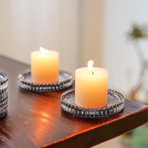 Vista 5 de Platos de vela de cristal, plato de vela de cristal negro, plato portavelas de cristal, pequeños posavasos redondos de vidrio para centro de mesa