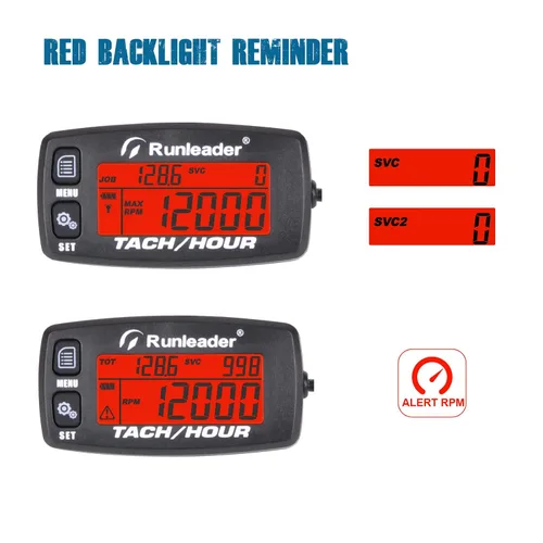 Vista 3 de Runleader Tacómetro digital de motor de gas, registro de horas y rpm, medidor de horas de luz de fondo, batería reemplazable para cortacésped
