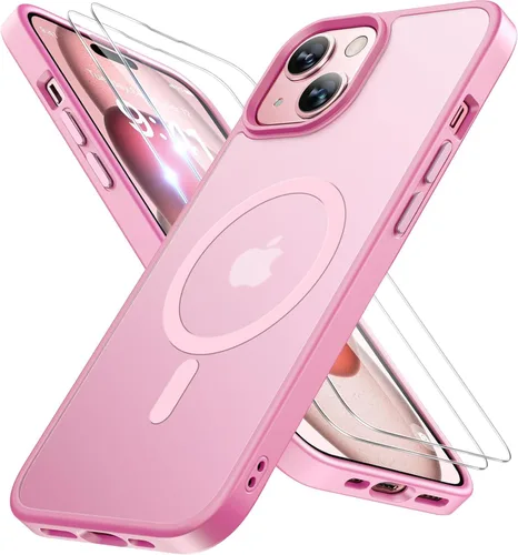 Vista 103 de Miracase - Funda magnética para iPhone 14 Plus de 6.7 pulgadas (compatible con MagSafe) (con 2 protectores de pantalla), protección de grado Negro
