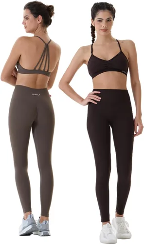 Vista 2 de AUROLA Leggings de entrenamiento para mujer, control de abdomen, a prueba de sentadillas, acanalados, gruesos, sin costuras, pantalones activos