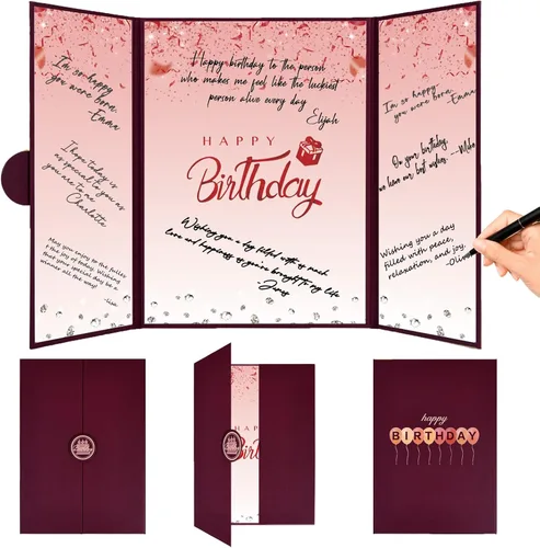 Vista 11 de Crenics Decoraciones de cumpleaños en blanco y negro para mujeres y hombres, libro de invitados creativo alternativo de 45,72 cm x 30,48 cm, gran