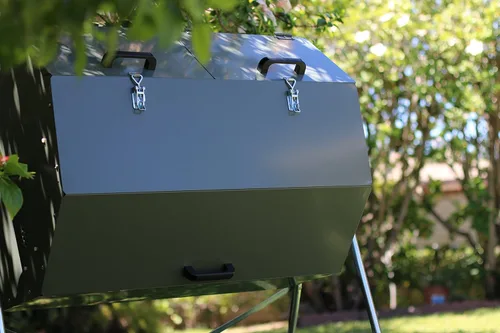 Vista 7 de Jora Composter JK 270 - Vaso de compostaje de doble cámara para exteriores, 70 galones, construcción de acero galvanizado