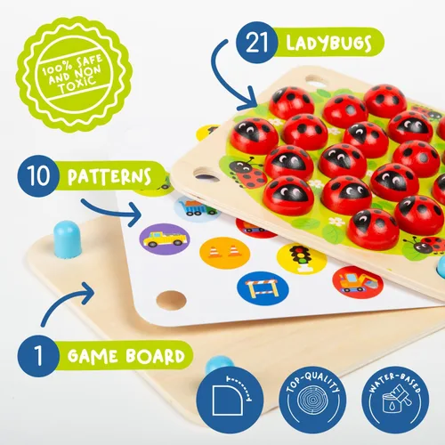 Vista 5 de Nene Toys Juego de Memoria del Jardín de la Mariquita – Juegos de Emparejar de Madera para Niños Pequeños de 3-5 – Juguete de Viaje para Niños