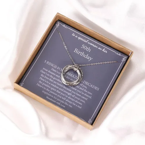Vista 5 de PAERAPAK Regalos de cumpleaños para mujer, collar de cadena de plata de ley, collar de círculos de 30, 40, 50, 60, 70, 80, 90, collar de cumpleaños