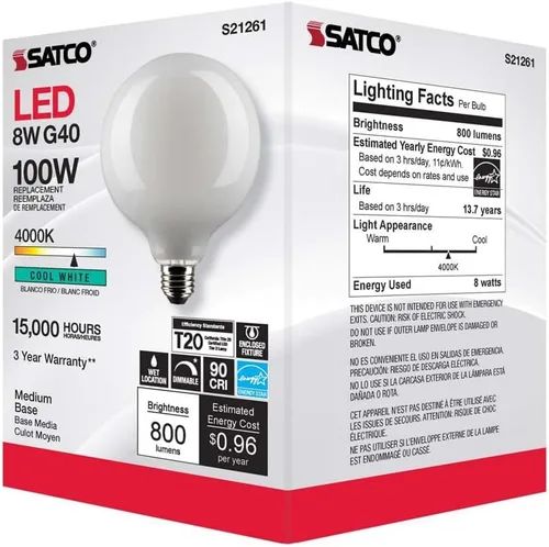 Vista 8 de Satco S21261 8G40/WH/LED/E26/940/120V - Paquete de 6