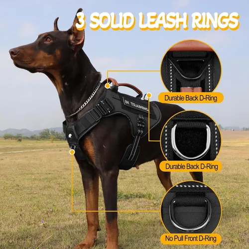 Vista 3 de Arnés táctico para perro, chaleco de servicio con hebillas de metal, chaleco reflectante sin tirones para perros medianos y grandes, chaleco con asa