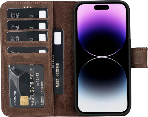 Vista 55 de HARDISTON Funda de piel auténtica hecha a mano compatible con iPhone 11 Pro de 5.8 pulgadas, funda magnética desmontable con tarjeteros - bordes