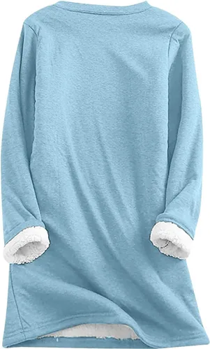 Vista 4 de Blusa de lana de cordero gruesa y acolchada para mujer, manga larga y cuello redondo, cálida para otoño e invierno