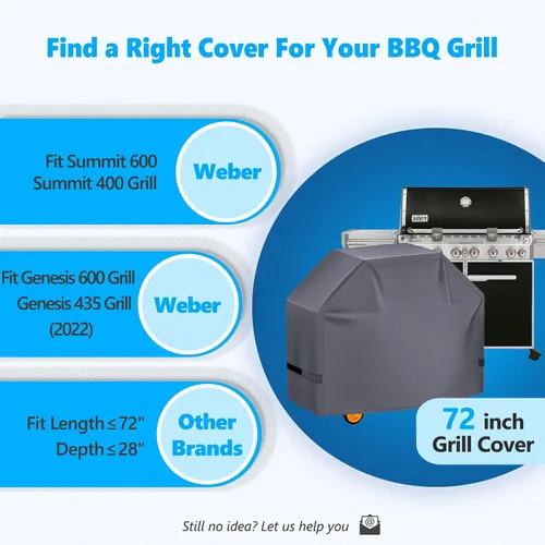 Vista 3 de Cubierta de parrilla de 72 pulgadas – Cubiertas superiores para barbacoa Weber Summit 600 Series – Cubierta grande de barbacoa al aire libre 600D
