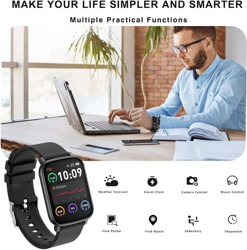 Vista 6 de Paukila Relojes inteligentes para hombres, reloj de fitness de 1.65 pulgadas con frecuencia cardíaca 24/7/presión arterial/monitor de sueño