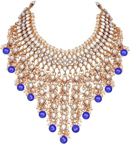 Vista 5 de Aheli Elegant Wear - Gargantilla con tachuelas Kundan de imitación con juego de Maang Tikka Azul