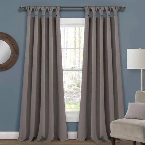 Vista 13 de Lush Decor - Cortinas con pestañas anudadas y aisladas para oscurecer la habitación, juego de paneles de cortina para ventana, 52" de ancho x 84