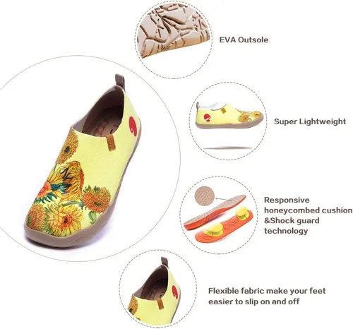 Vista 5 de UIN - Mocasines de estilo informal para mujer, tenis para caminar en tejido de punto con diseños pintados, cómodos, suaves