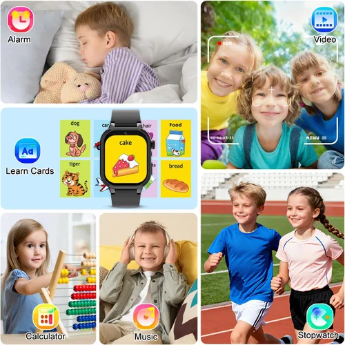 Vista 7 de MOFGDNI Reloj inteligente para niños con 39 juegos, cámara incorporada, grabadora de video, alarma, calculadora, podómetro y varios fondos