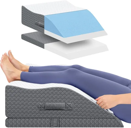 Vista 8 de Almohadas de elevación para pierna después de la cirugía, almohada de cuña ajustable de espuma viscoelástica para lesiones o descanso, almohada