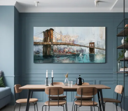Vista 5 de Acocifi Nueva York Puente de Brooklyn Arte de Pared para Sala de Estar Paisaje Urbano Abstracto Imagen de Horizonte Pintura en Lienzo Grande Obra