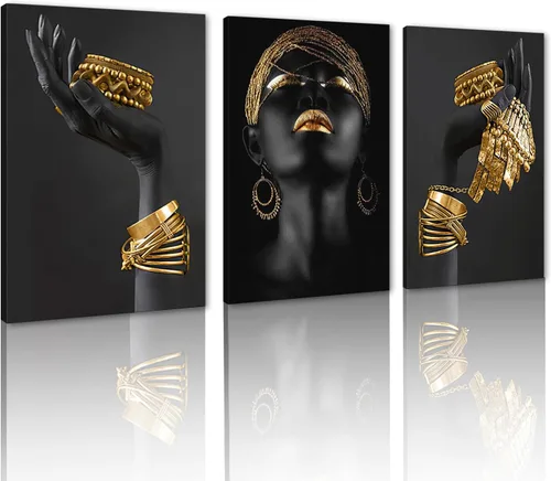 Vista 80 de MAMAGO Lienzo decorativo para pared, pintura de belleza dorada y negra, fotos de mujeres africanas, hermosos pósteres de mujer negra, impresiones